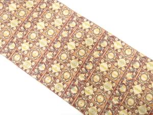 アンティーク　横段に花唐草模様織り出し名古屋帯（着用可）